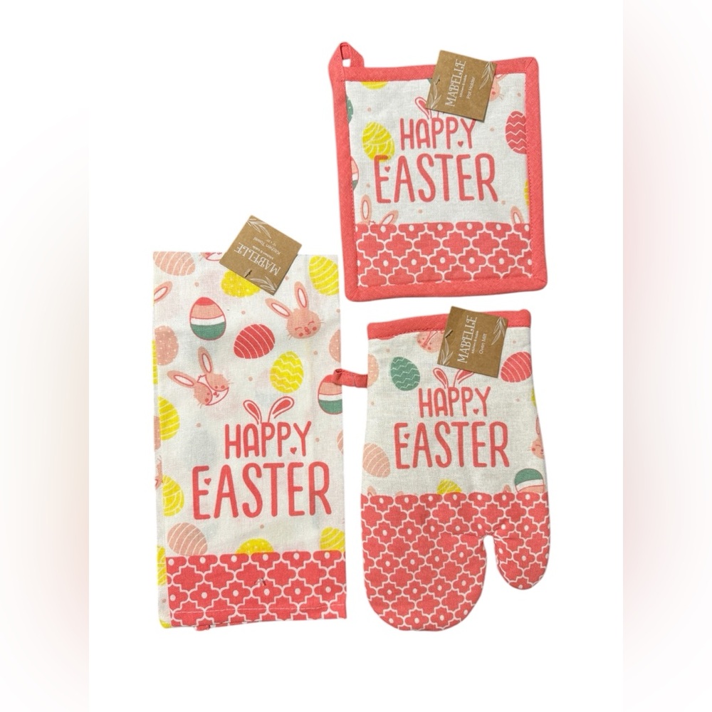 Mabelle Happy Easter Kitchen Towel, Pot Holder & Oven Mitt Set -NWT